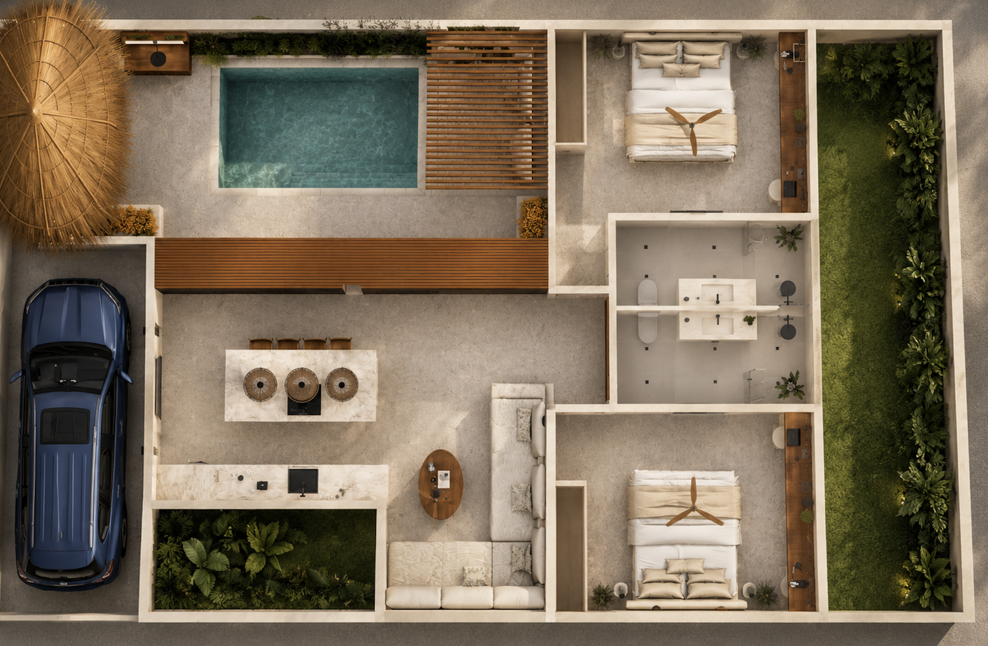 Villa Floor Plan — Luxury 2-Bedroom Layout